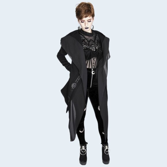 Restyle  Fortune Teller Black Hoodie with Veil, XS, Gothic Winter Coat - Picture 5 of 11